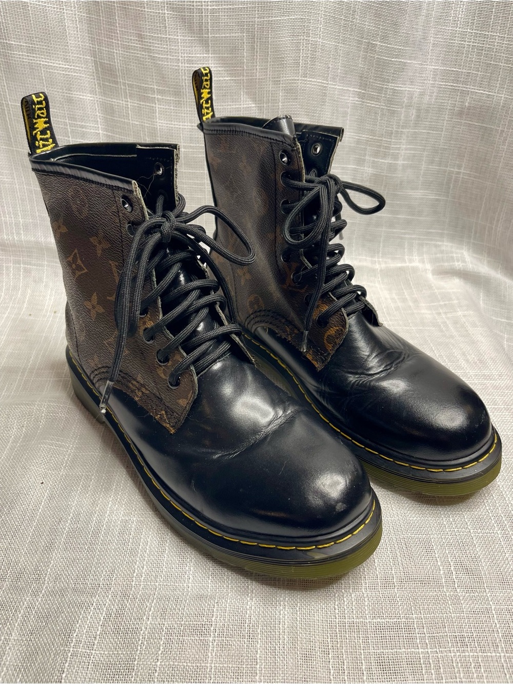 Dr. Martens Black Leather 1460 Louis Vuitton Leather Custom Boots - Picture 3 of 15